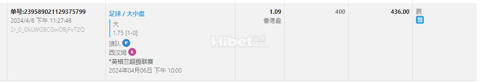 滚球追一手英超狼队的大球收米了