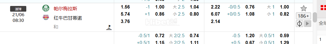 巴西甲级联赛 帕尔梅拉斯 VS  红牛巴甘蒂诺