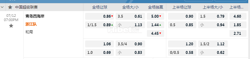中国超级联赛07:00PM 青岛西海岸 浙江队