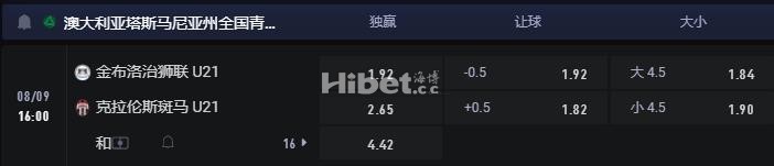 澳塔U21 08-09 16:00 金布洛治狮队U21 VS克拉伦斯斑马U21