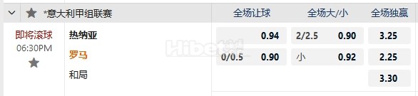 意甲 18:30  热那亚   -   罗马